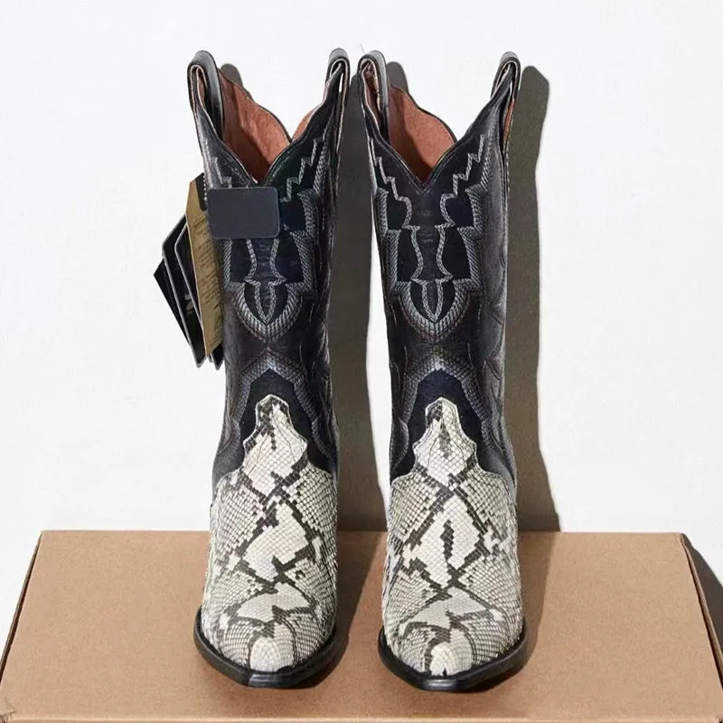 2023 Pathos Cowgirl Boots pointed toe mid-heel retro mid-boots