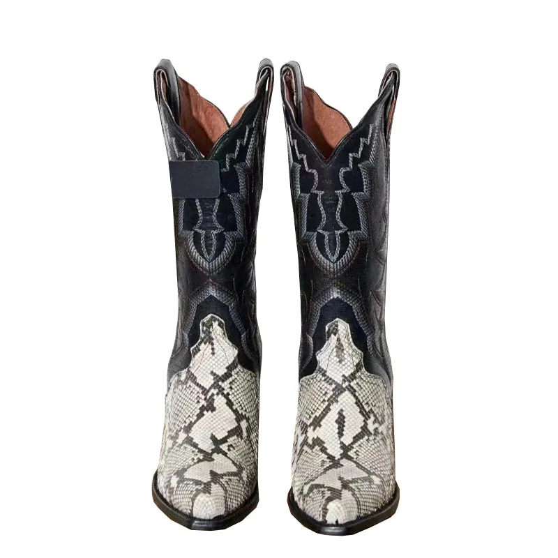 2023 Pathos Cowgirl Boots pointed toe mid-heel retro mid-boots