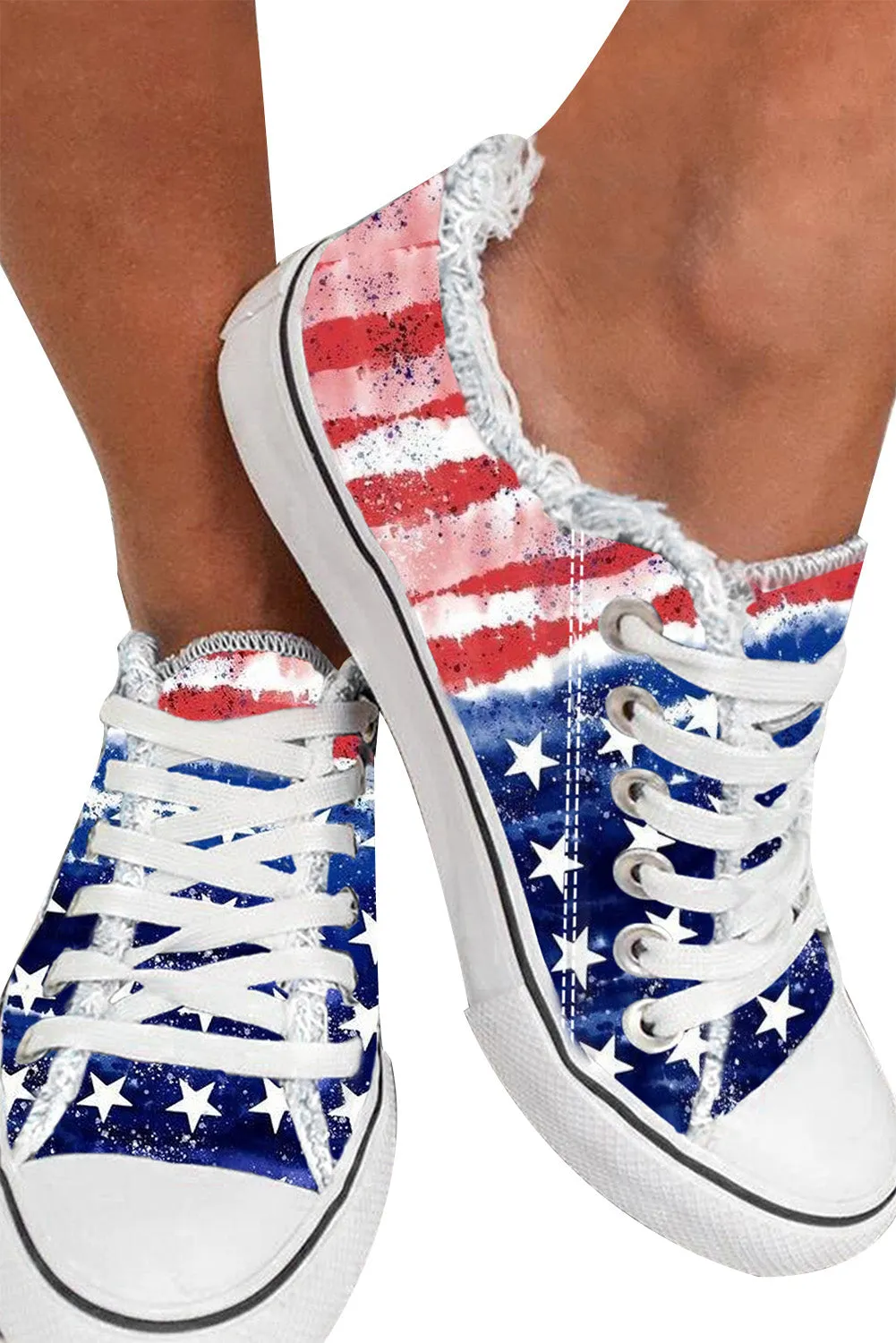 American Flag Canvas Shoes Low Cut Lace up Walking Shoes