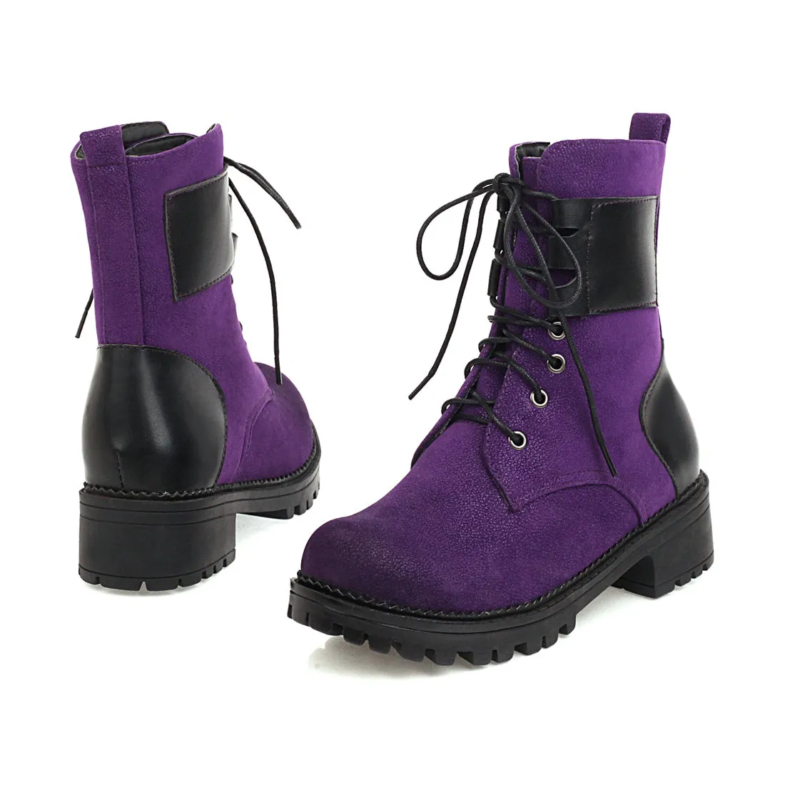 Bigsizeheels Colorblock retro fashion Martin boots - Purple