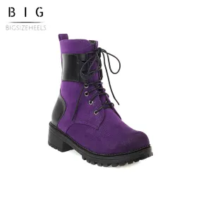 Bigsizeheels Colorblock retro fashion Martin boots - Purple