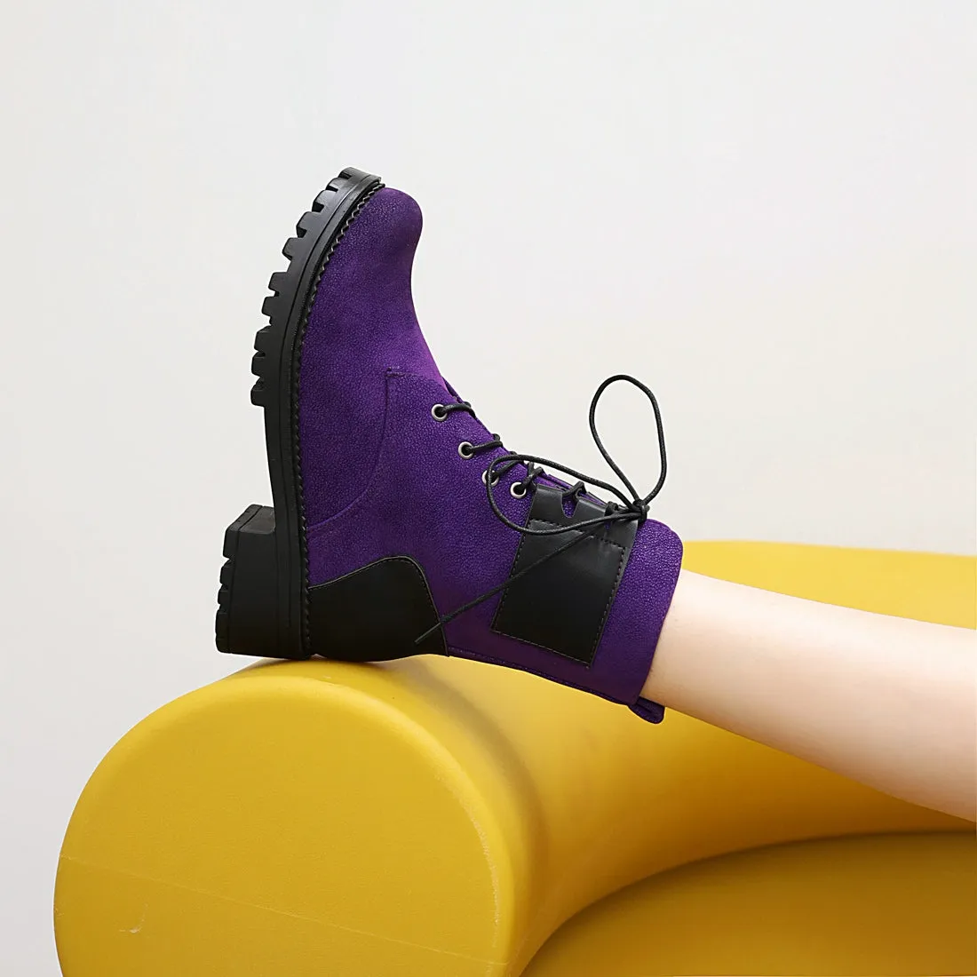 Bigsizeheels Colorblock retro fashion Martin boots - Purple