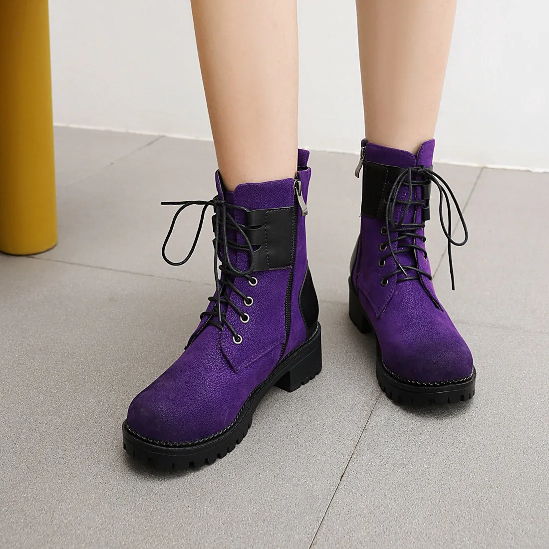 Bigsizeheels Colorblock retro fashion Martin boots - Purple