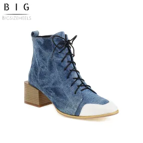 Bigsizeheels Punk square toe vintage Martin boots - Dark blue