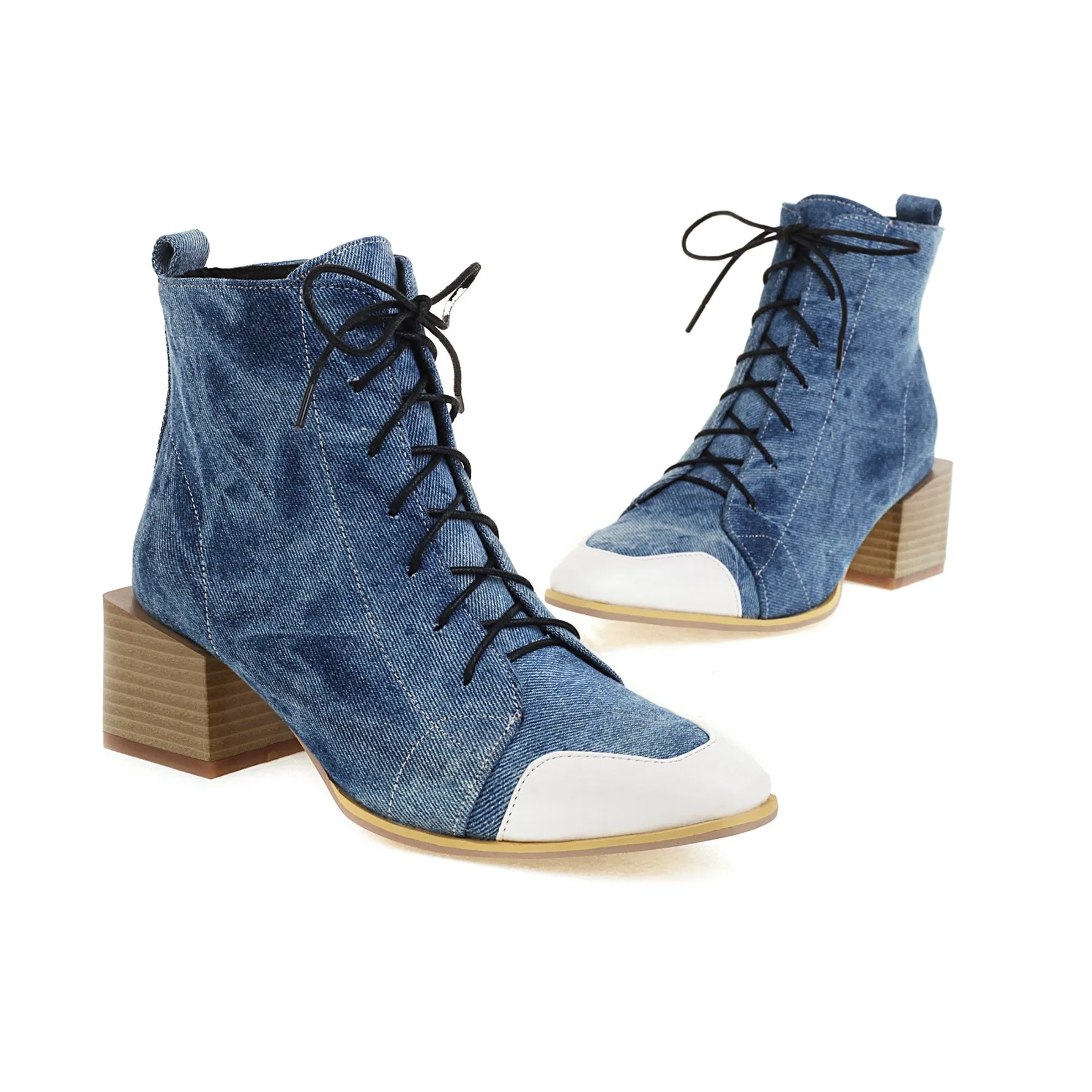 Bigsizeheels Punk square toe vintage Martin boots - Dark blue