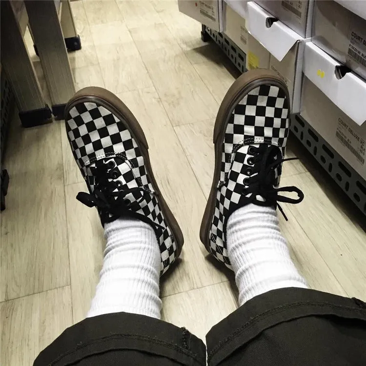 Black and white plaid canvas shoes KF90553