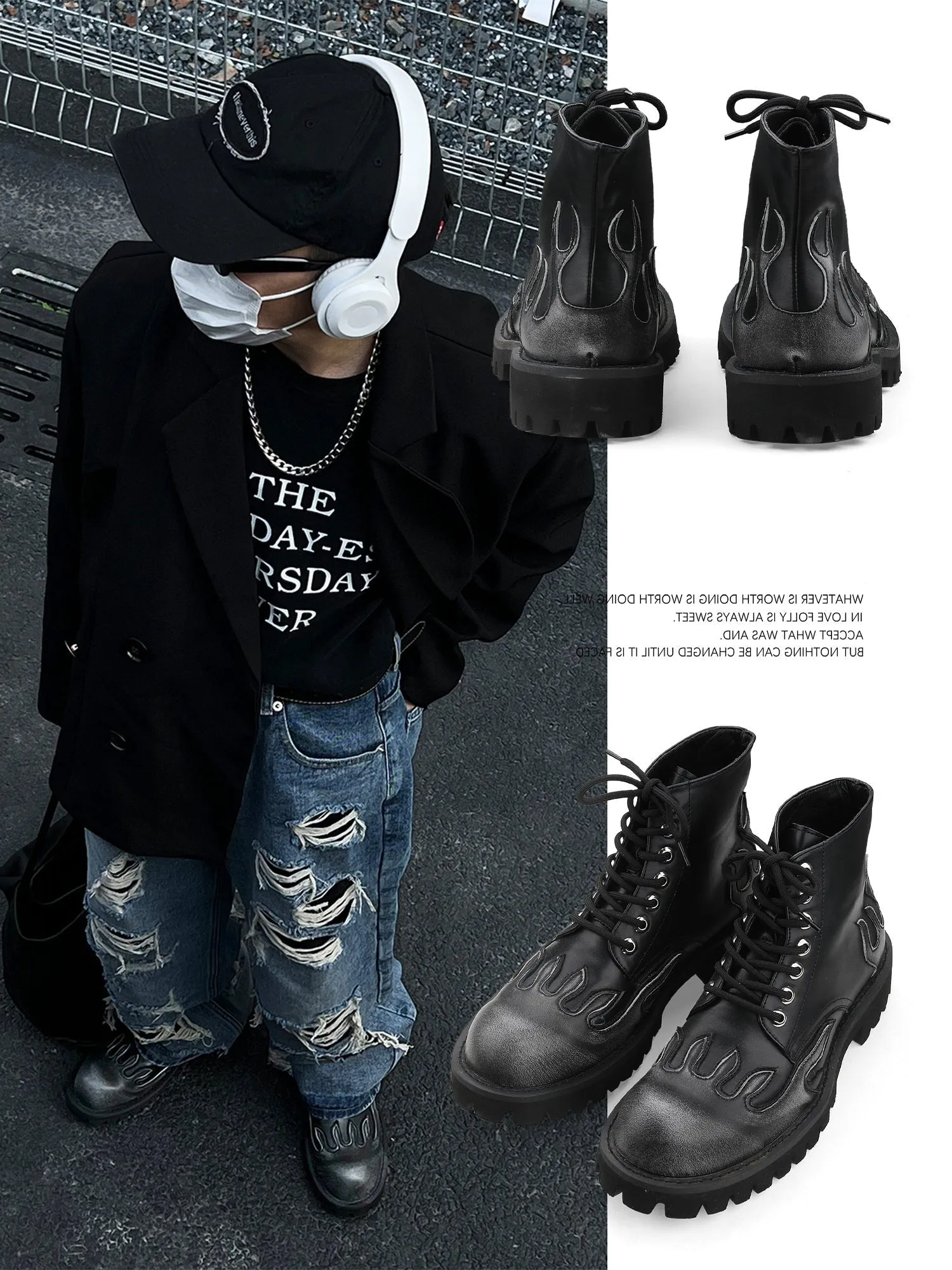 Black Flame Martin Boots