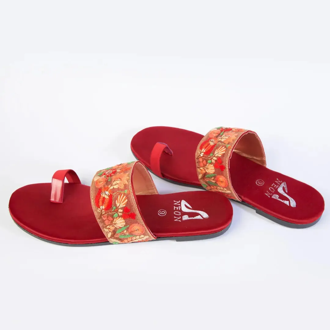 Broad Lace Slippers Maroon