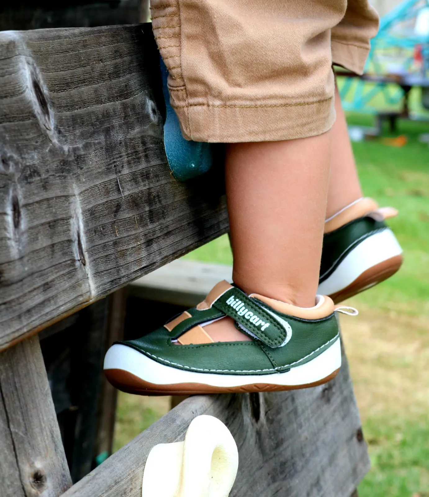 FORREST green and tan baby and toddler unisex sandals