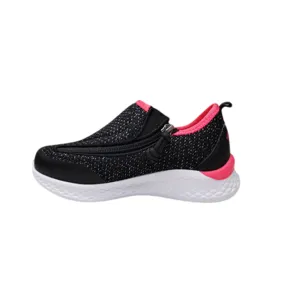 Girls Black Lightweight Shoes with Front Zipper Access