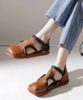 Handmade Brown Platform Splicing Buckle Strap Flats Shoes SL1016