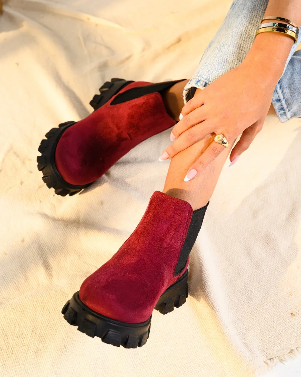 Kai Suede Half Boots Burgundy