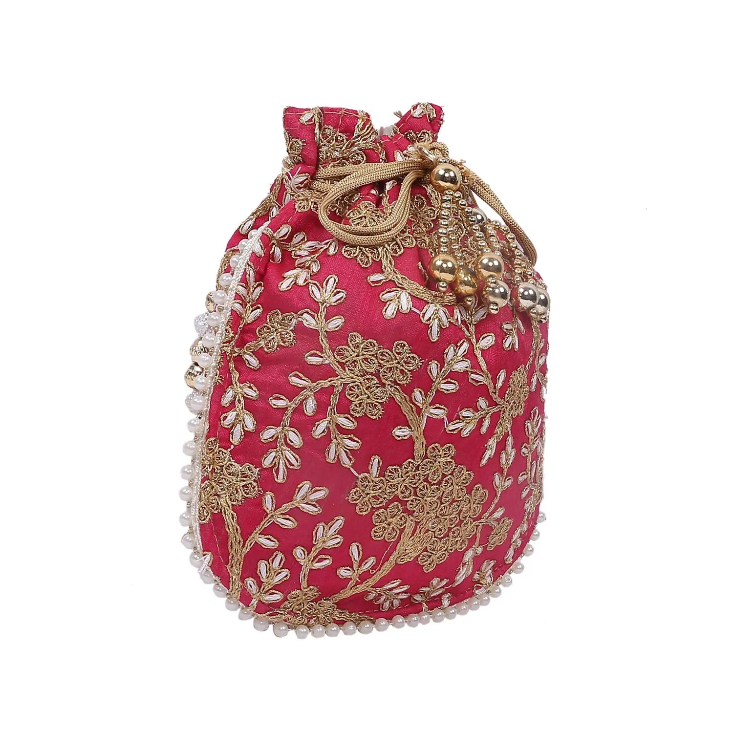 Kuber Industries Silk Embroidered 2 Pieces Women Potli Bag (Grey & Pink) -CTKTC8831