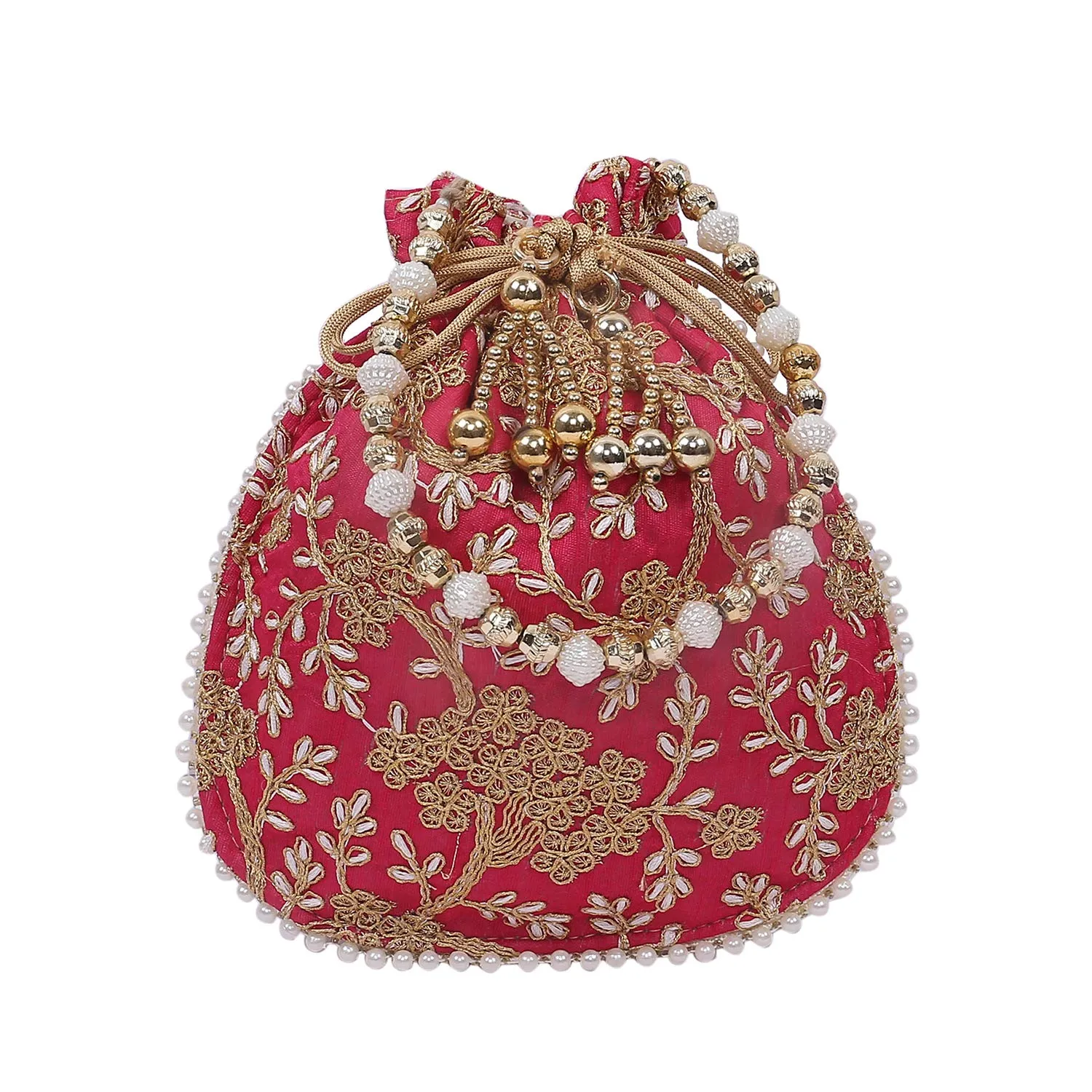 Kuber Industries Silk Embroidered 2 Pieces Women Potli Bag (Grey & Pink) -CTKTC8831