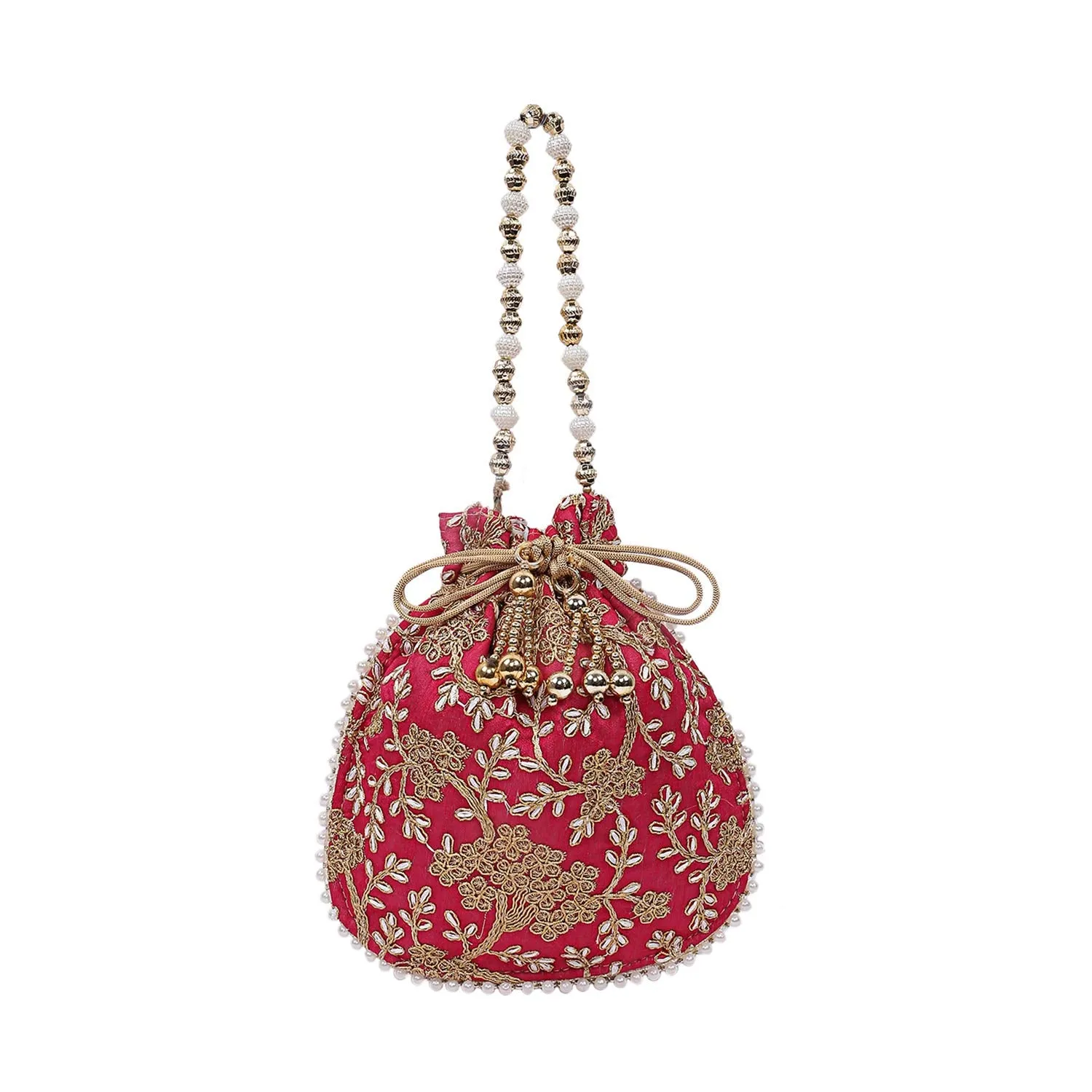 Kuber Industries Silk Embroidered 2 Pieces Women Potli Bag (Grey & Pink) -CTKTC8831