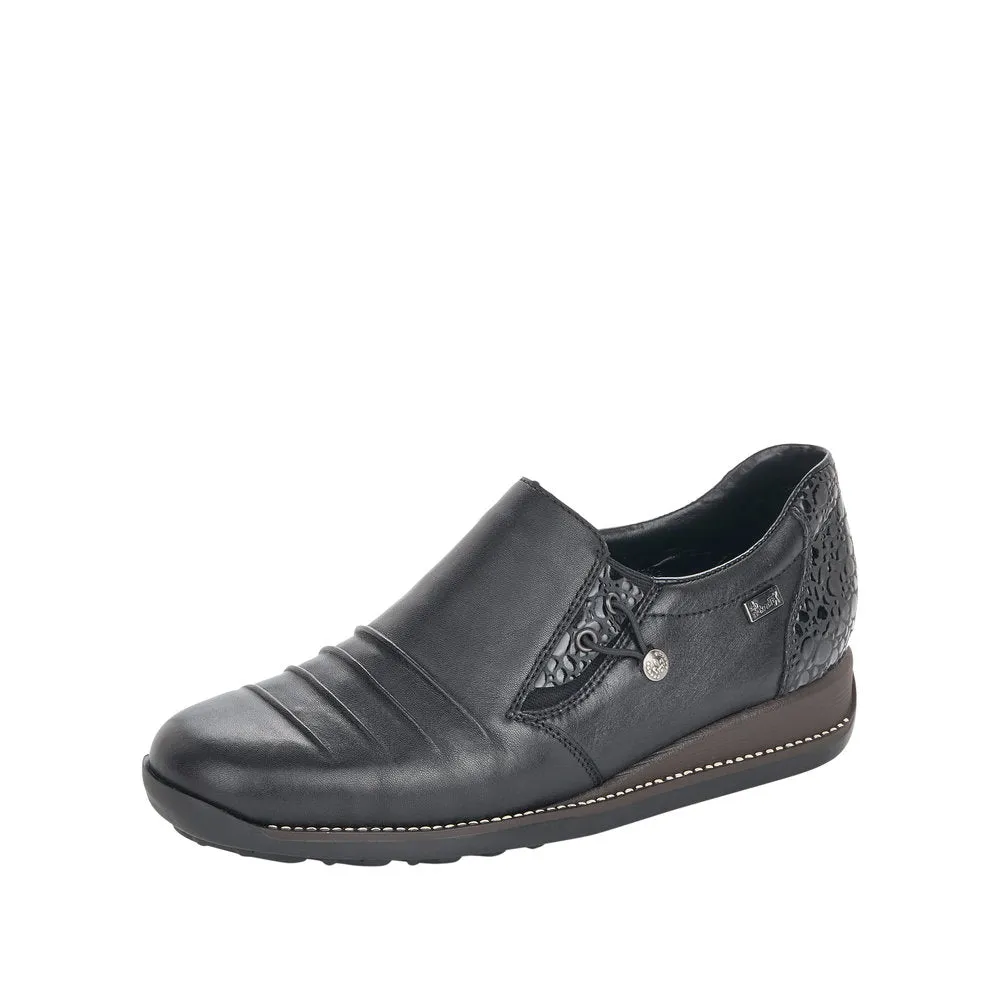 Ladies Rieker Black Leather Shoes 44254-00 Water Repellent