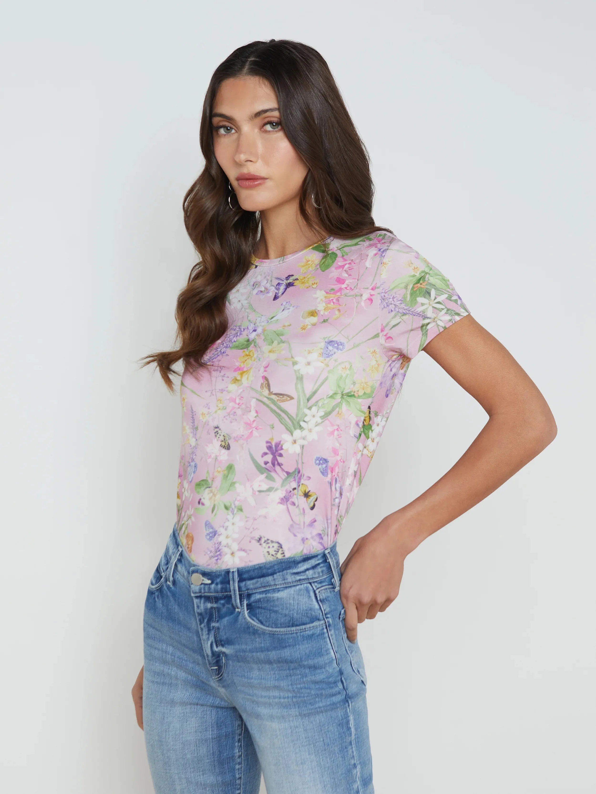 L’agence - Ressi Fitted Tee - Lilac Snow Botanical Butterfly