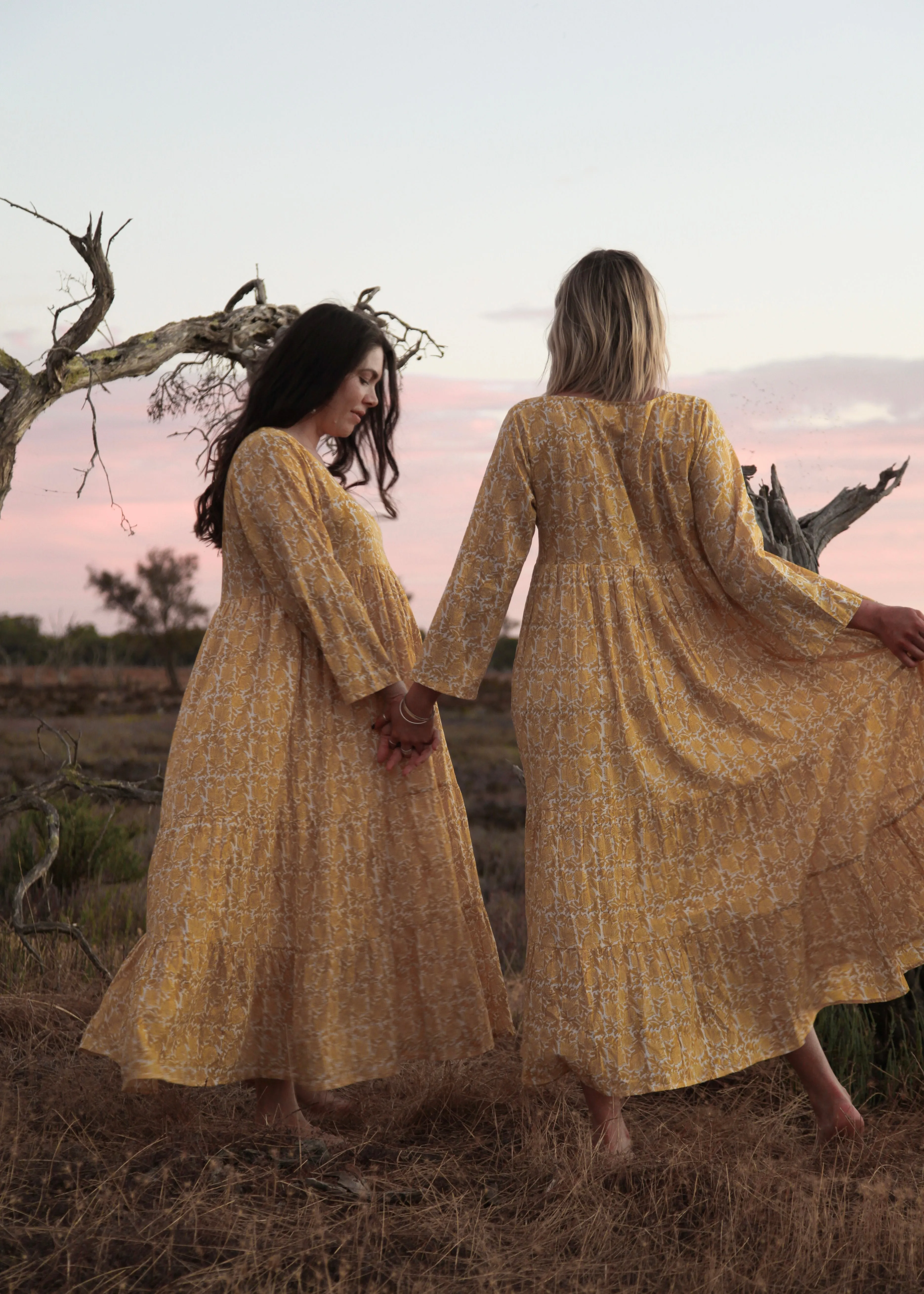 Margy Dress in Mustard Native Blossom