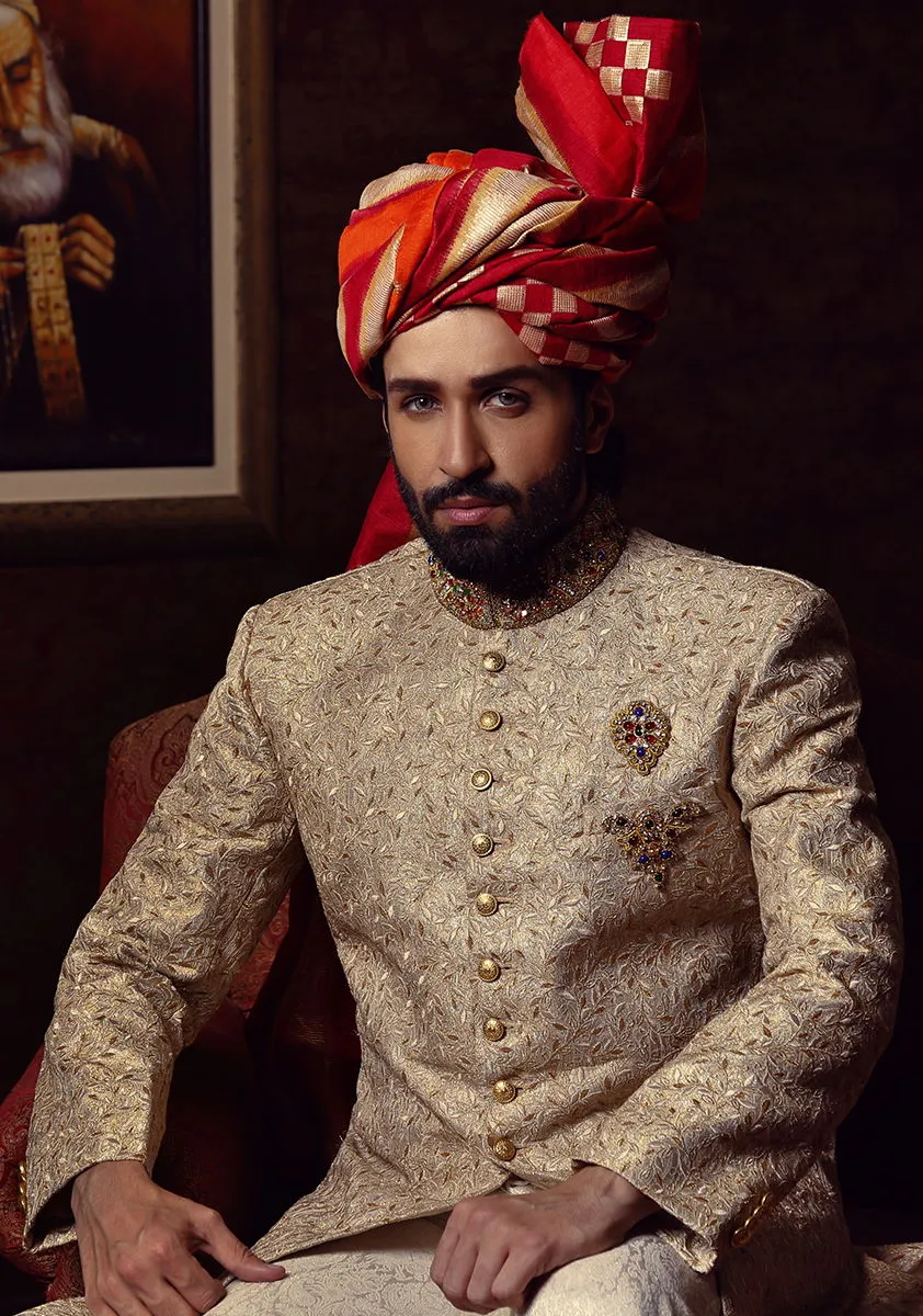 Premium Textured Beige Sherwani