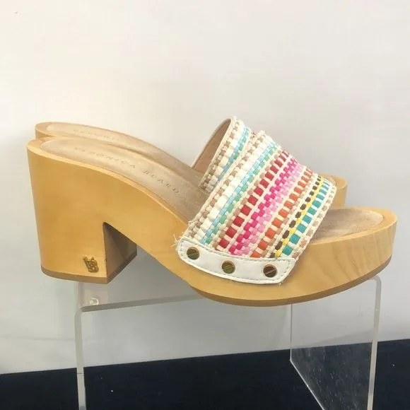 Veronica Beard White Multi Color Wood Bottom Clogs