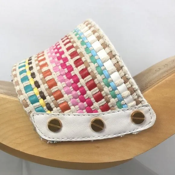 Veronica Beard White Multi Color Wood Bottom Clogs