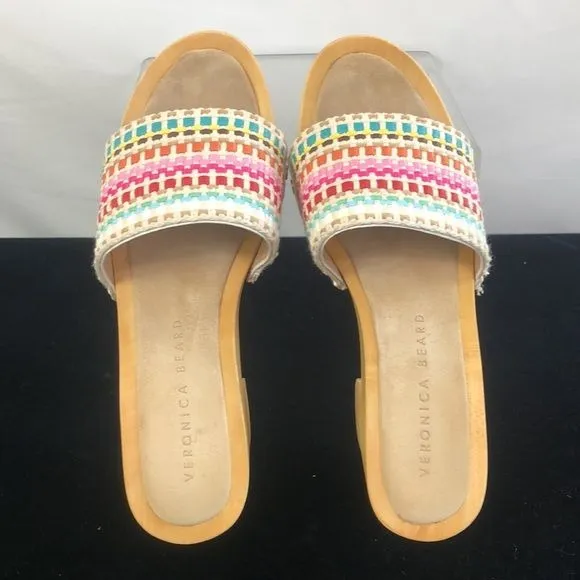 Veronica Beard White Multi Color Wood Bottom Clogs