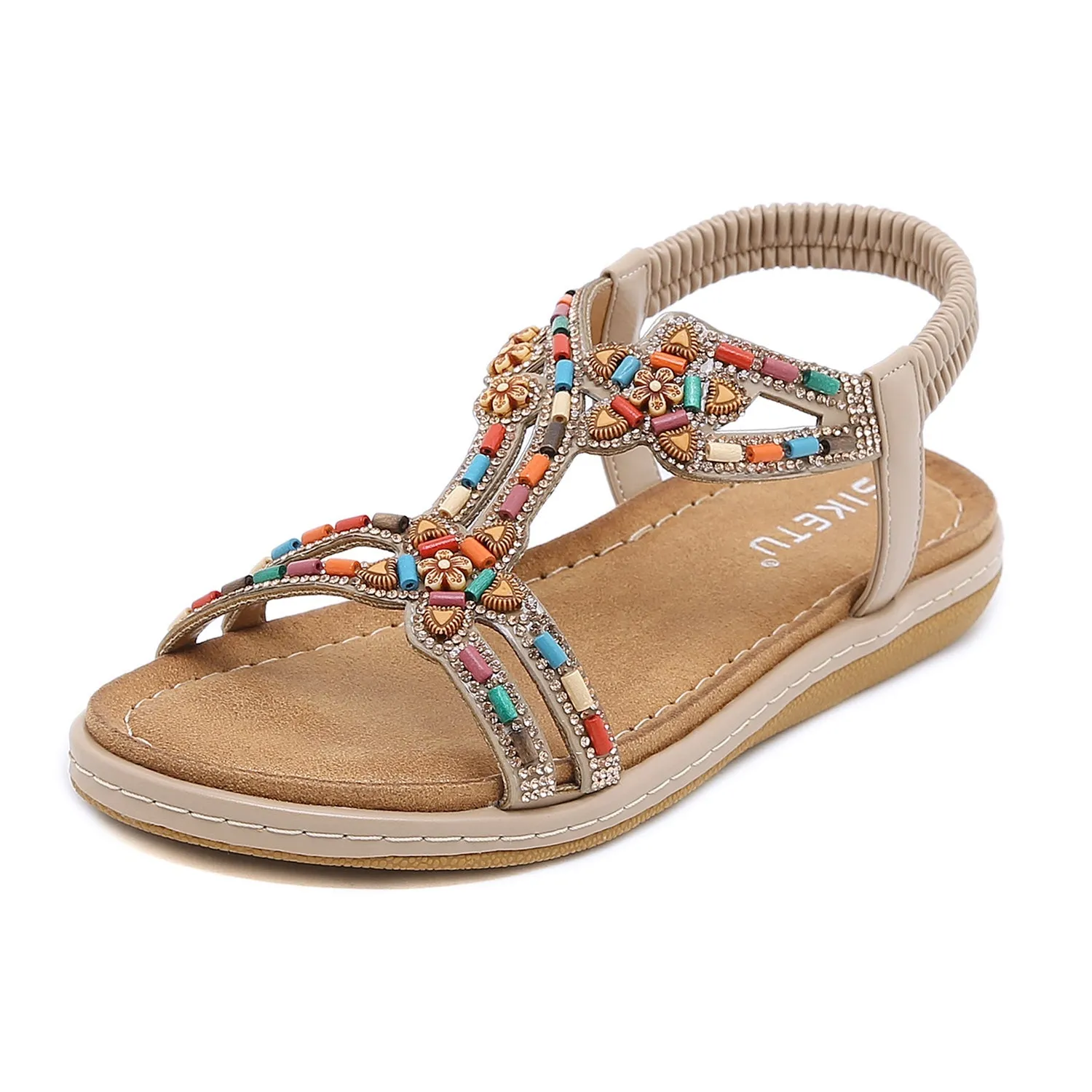 Women's Boho Style Faux Rhinestone Decor Elastic Straps Slingback Ankle-strap Sandals