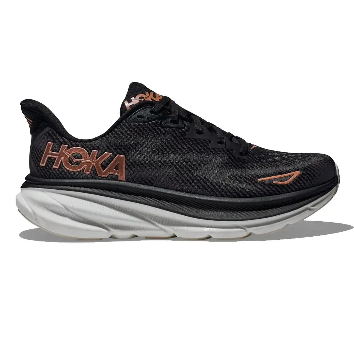 Womens Hoka Clifton 9 (Wide) - Black / Rose Gold